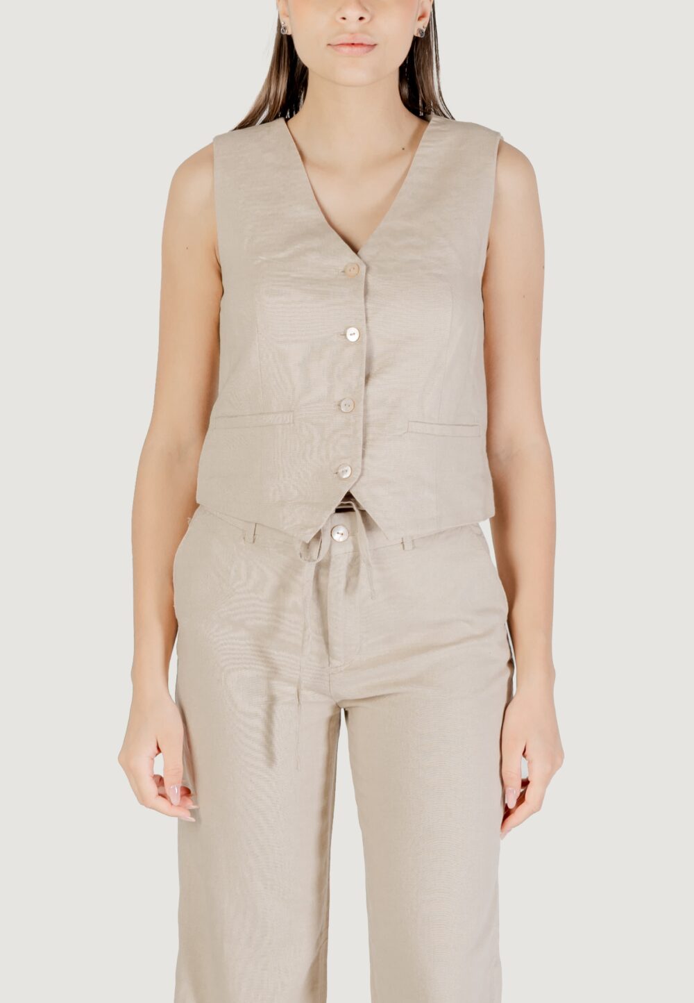 Gilet da completo Only onlcaro s/l linen blend vest cc tlr Beige - Foto 6