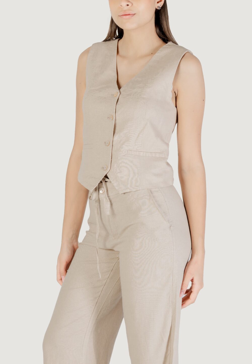 Gilet da completo Only onlcaro s/l linen blend vest cc tlr Beige - Foto 7