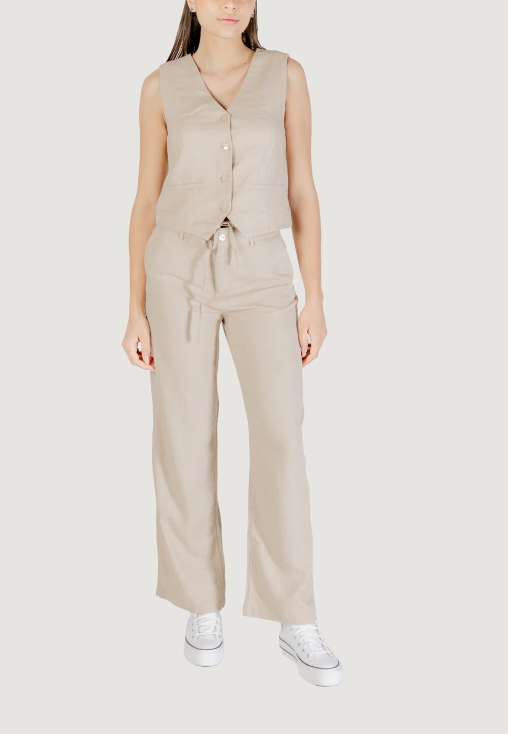 Gilet da completo Only onlcaro s/l linen blend vest cc tlr Beige - Foto 8