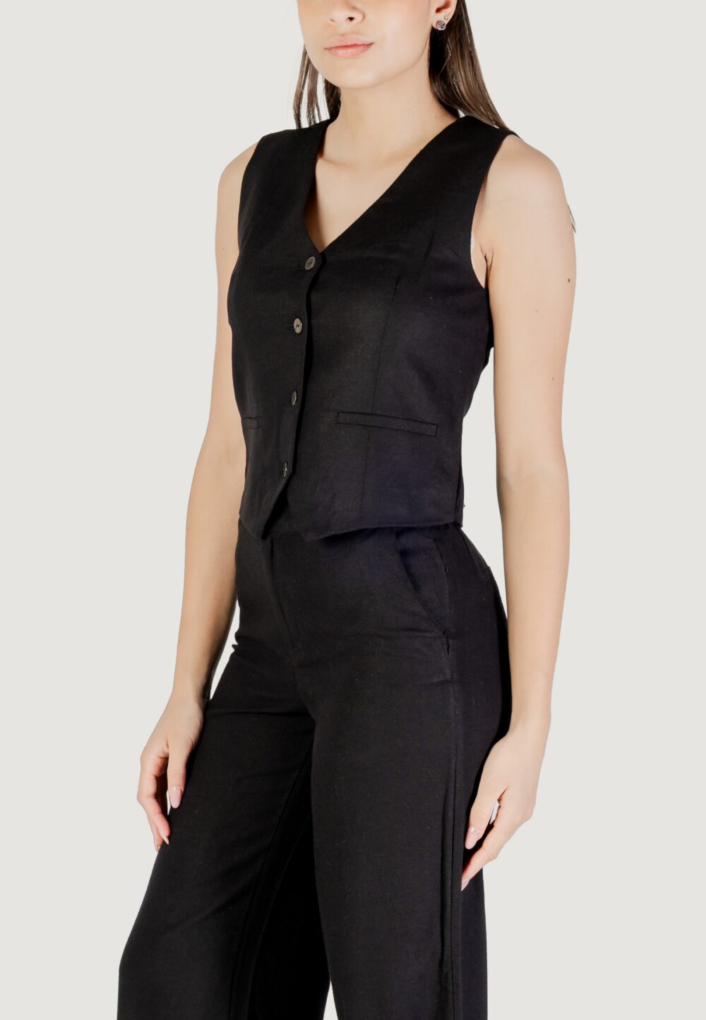 Gilet da completo Only onlcaro s/l linen blend vest cc tlr Nero - Foto 3