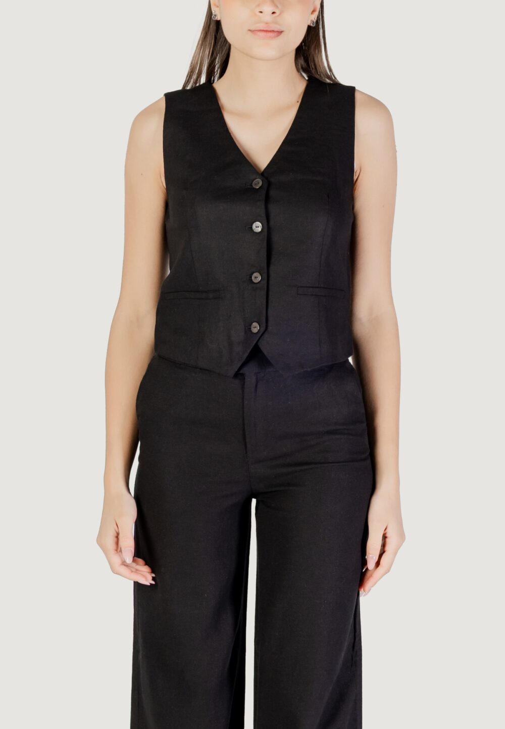 Gilet da completo Only onlcaro s/l linen blend vest cc tlr Nero - Foto 4
