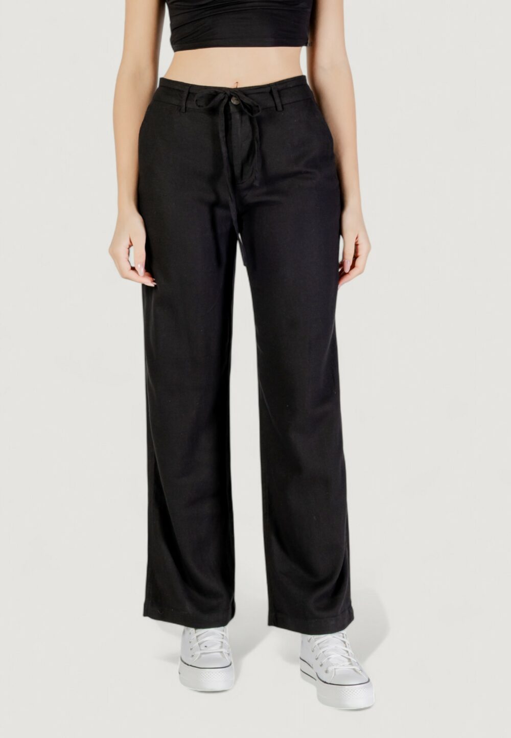 Pantaloni a sigaretta Only onlcaro mw linen bl str belt pant cc tlr Nero - Foto 1