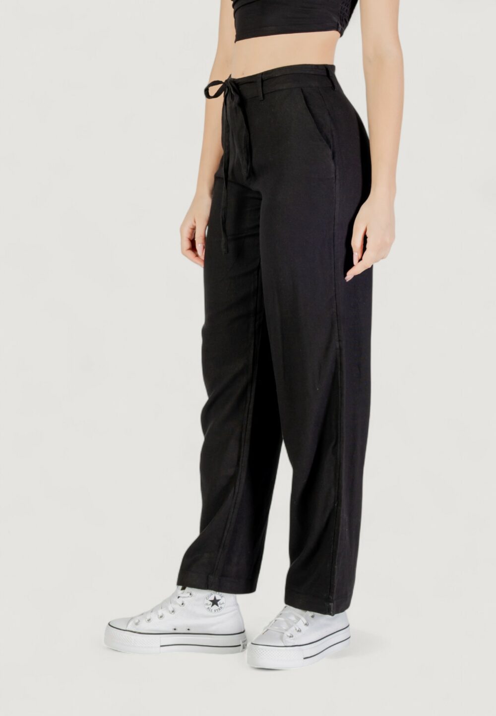 Pantaloni a sigaretta Only onlcaro mw linen bl str belt pant cc tlr Nero - Foto 2
