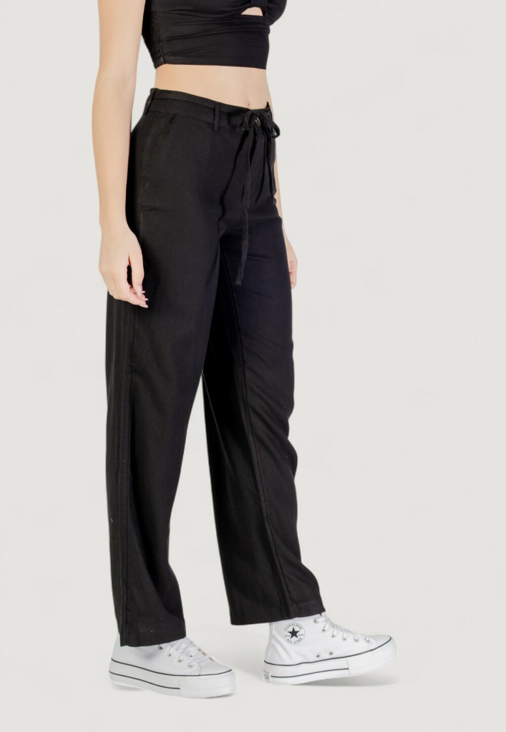 Pantaloni a sigaretta Only onlcaro mw linen bl str belt pant cc tlr Nero - Foto 3
