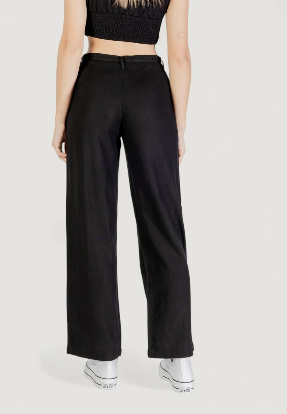 Pantaloni a sigaretta Only onlcaro mw linen bl str belt pant cc tlr Nero - Foto 4