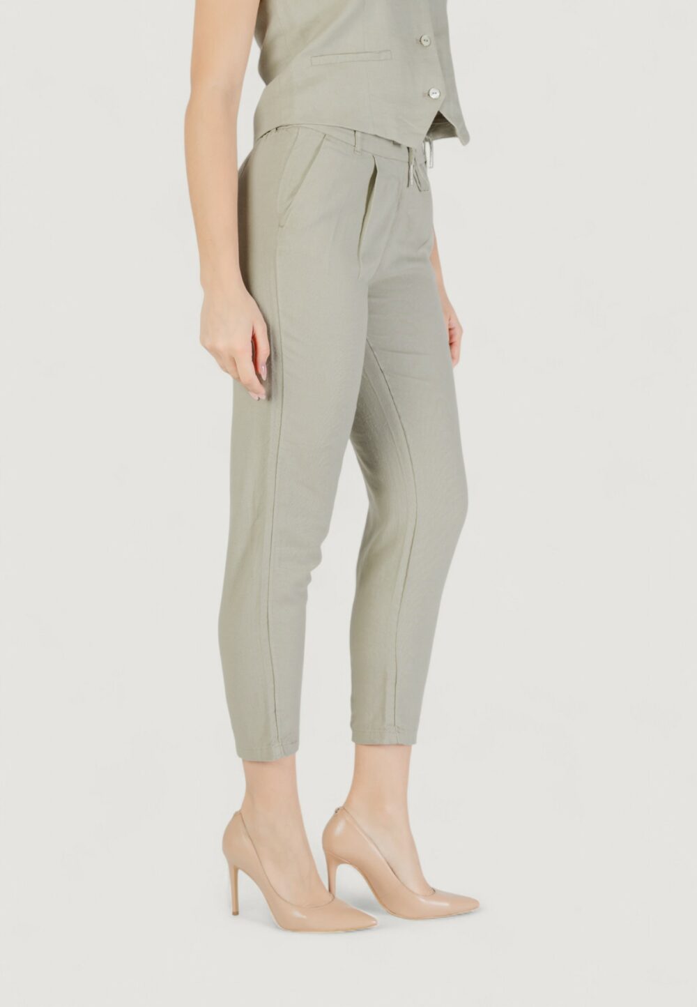 Pantaloni regular Only onlcaro-poptrash easy linen bl pnt noos VERDE SALVIA - Foto 3