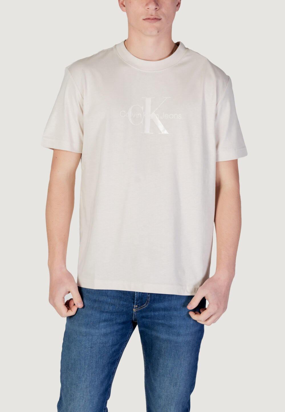 T-shirt Calvin Klein Jeans shiny monologo tee Beige chiaro - Foto 1