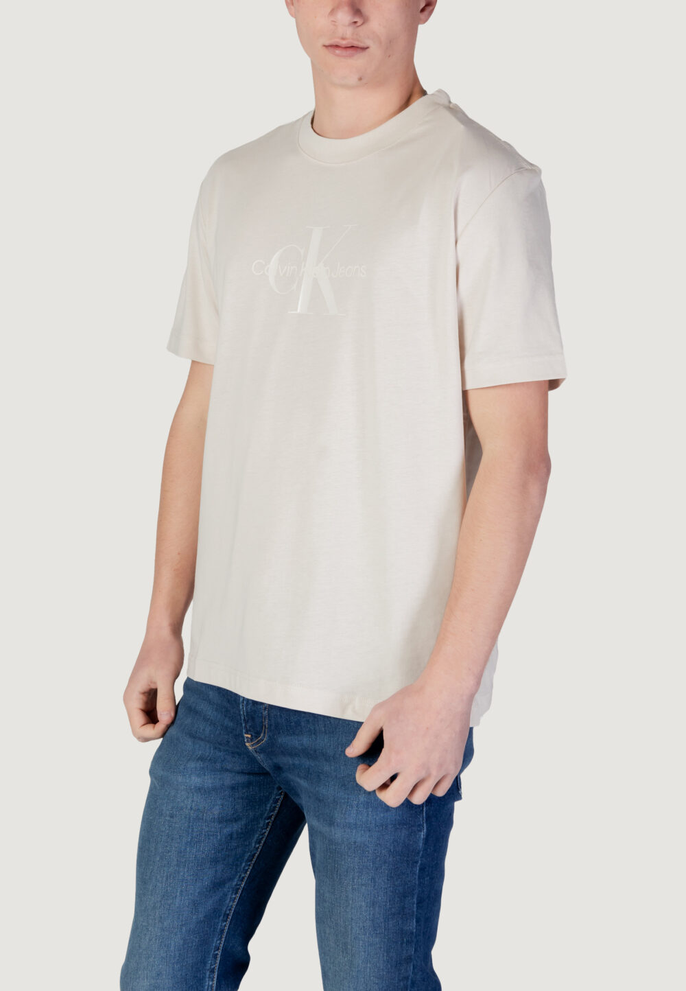 T-shirt Calvin Klein Jeans shiny monologo tee Beige chiaro - Foto 2