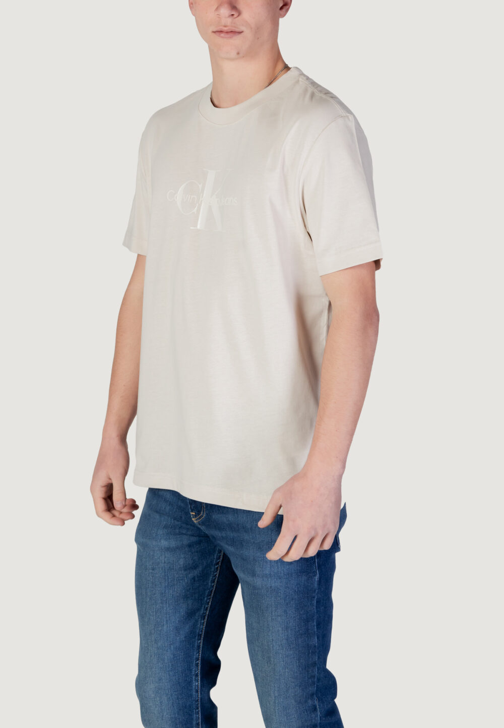 T-shirt Calvin Klein Jeans shiny monologo tee Beige chiaro - Foto 5