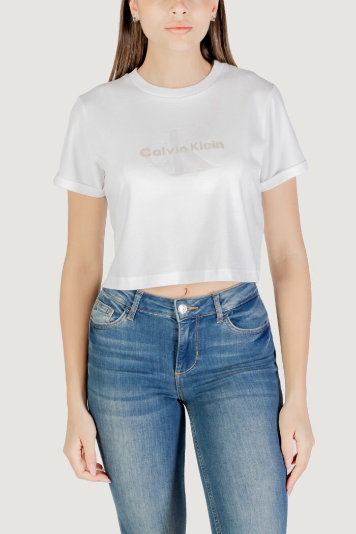 T-shirt Calvin Klein Jeans ss liquid ck cropped Bianco