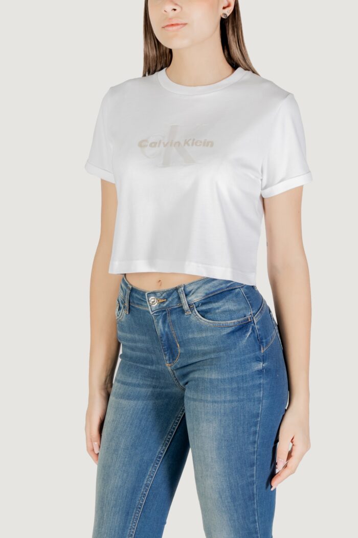 T-shirt Calvin Klein Jeans ss liquid ck cropped Bianco