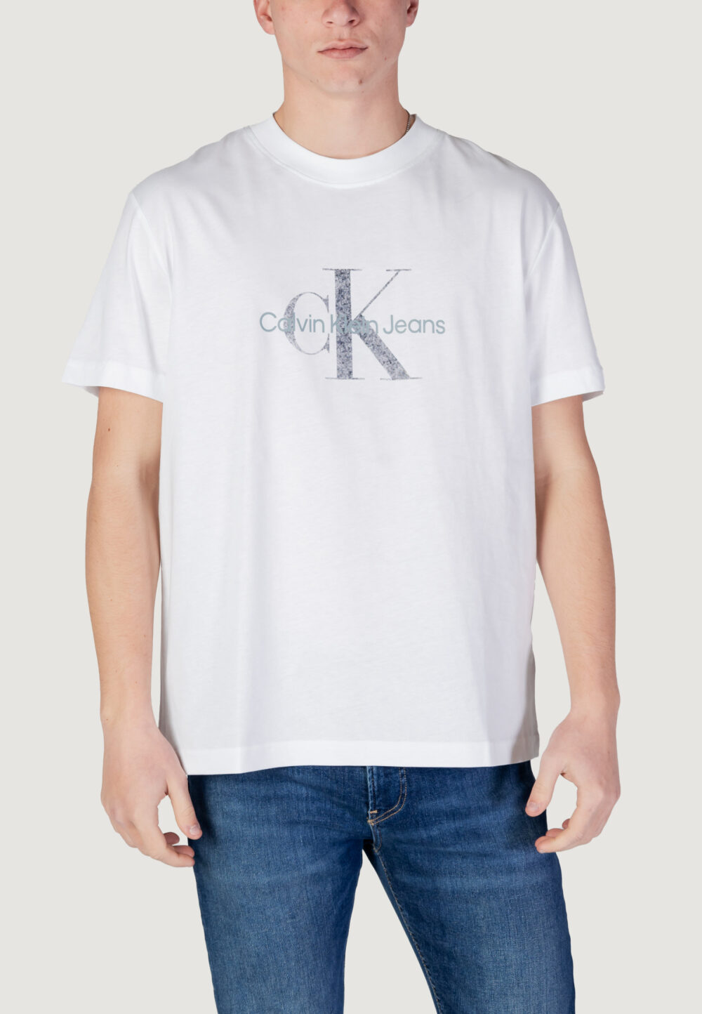 T-shirt Calvin Klein Jeans textured monologo tee Bianco - Foto 1
