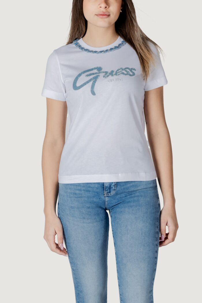 T-shirt Guess cn ss jeans chain te Bianco