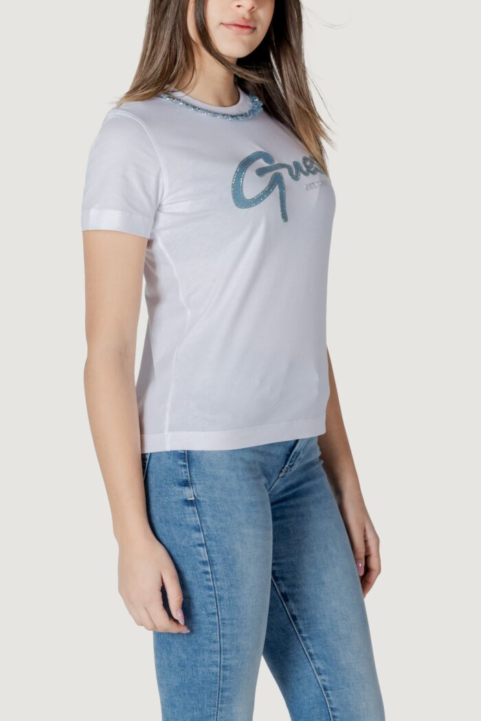 T-shirt Guess cn ss jeans chain te Bianco