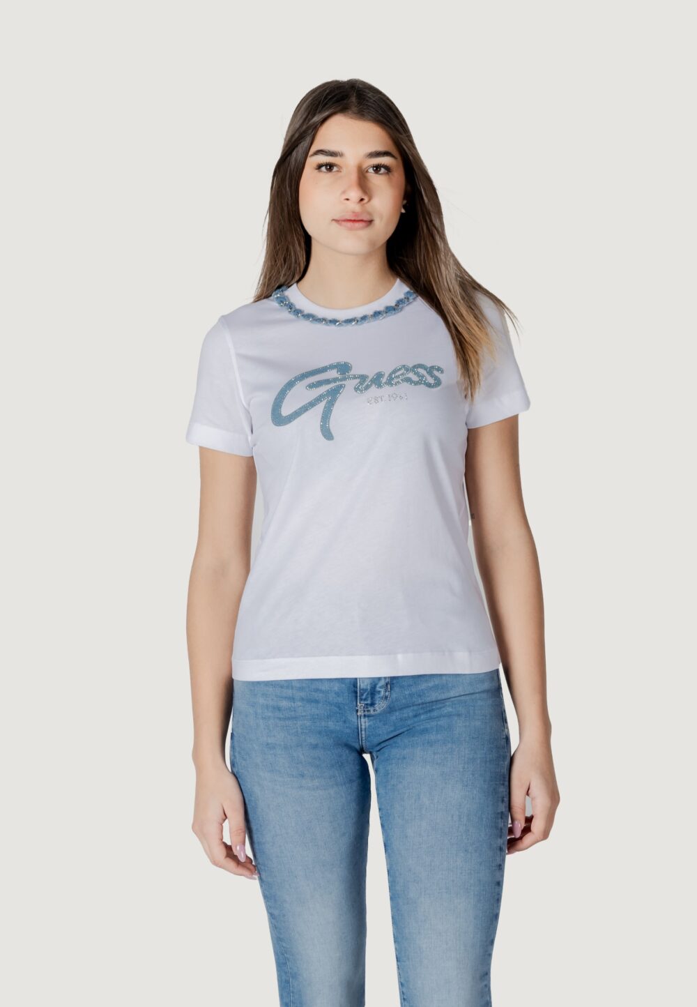 T-shirt Guess cn ss jeans chain te Bianco - Foto 7