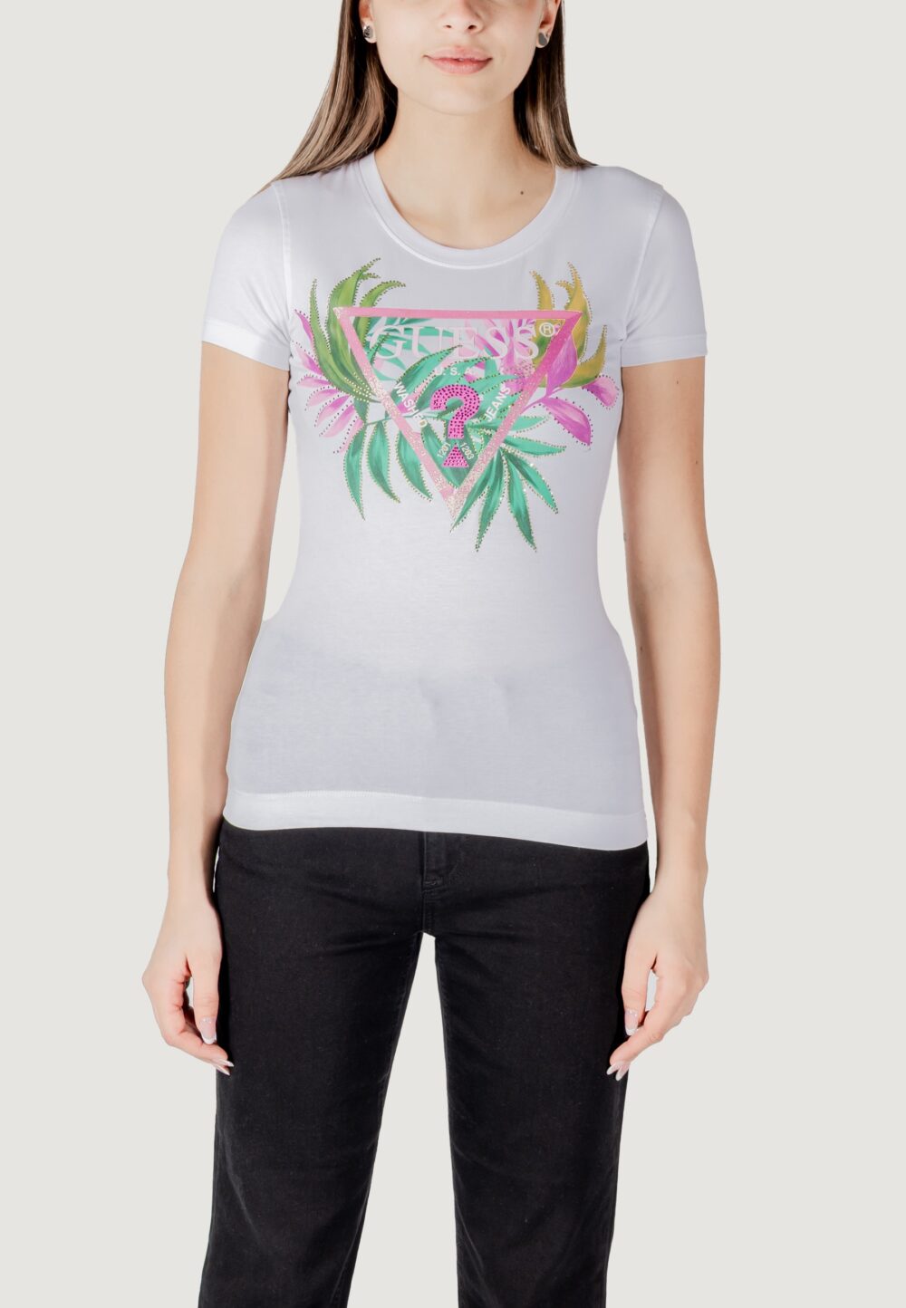 T-shirt Guess cn ss leaf triangle Bianco - Foto 1