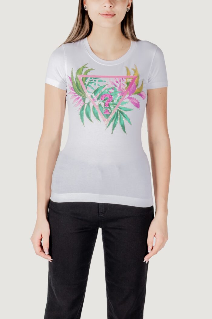 T-shirt Guess cn ss leaf triangle Bianco