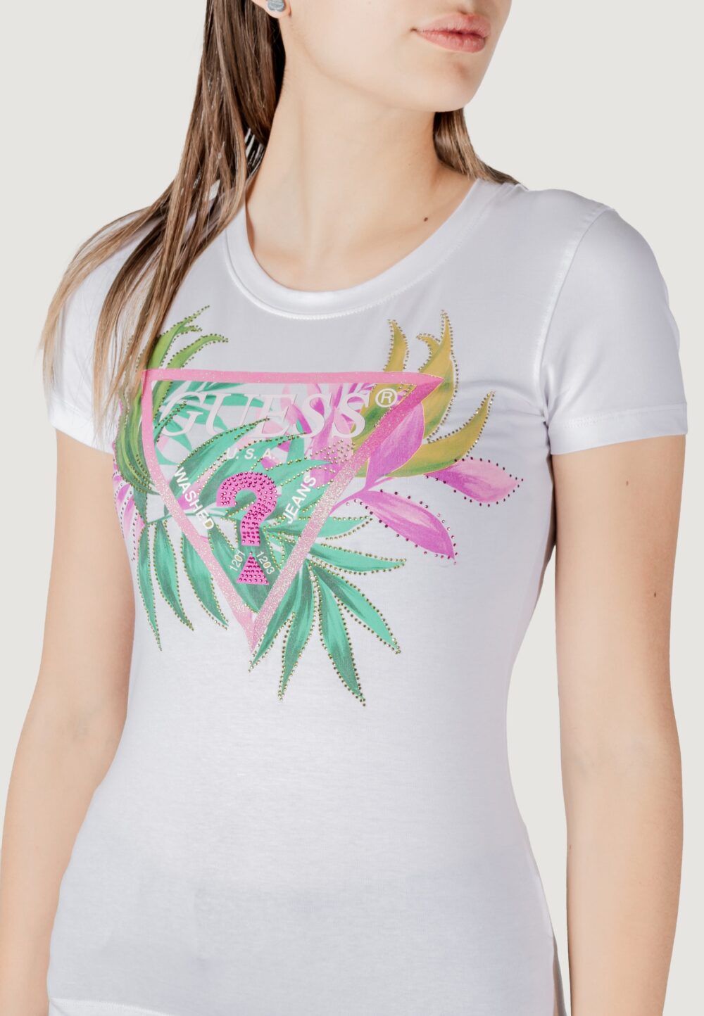 T-shirt Guess cn ss leaf triangle Bianco - Foto 2