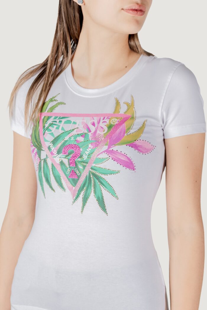 T-shirt Guess cn ss leaf triangle Bianco