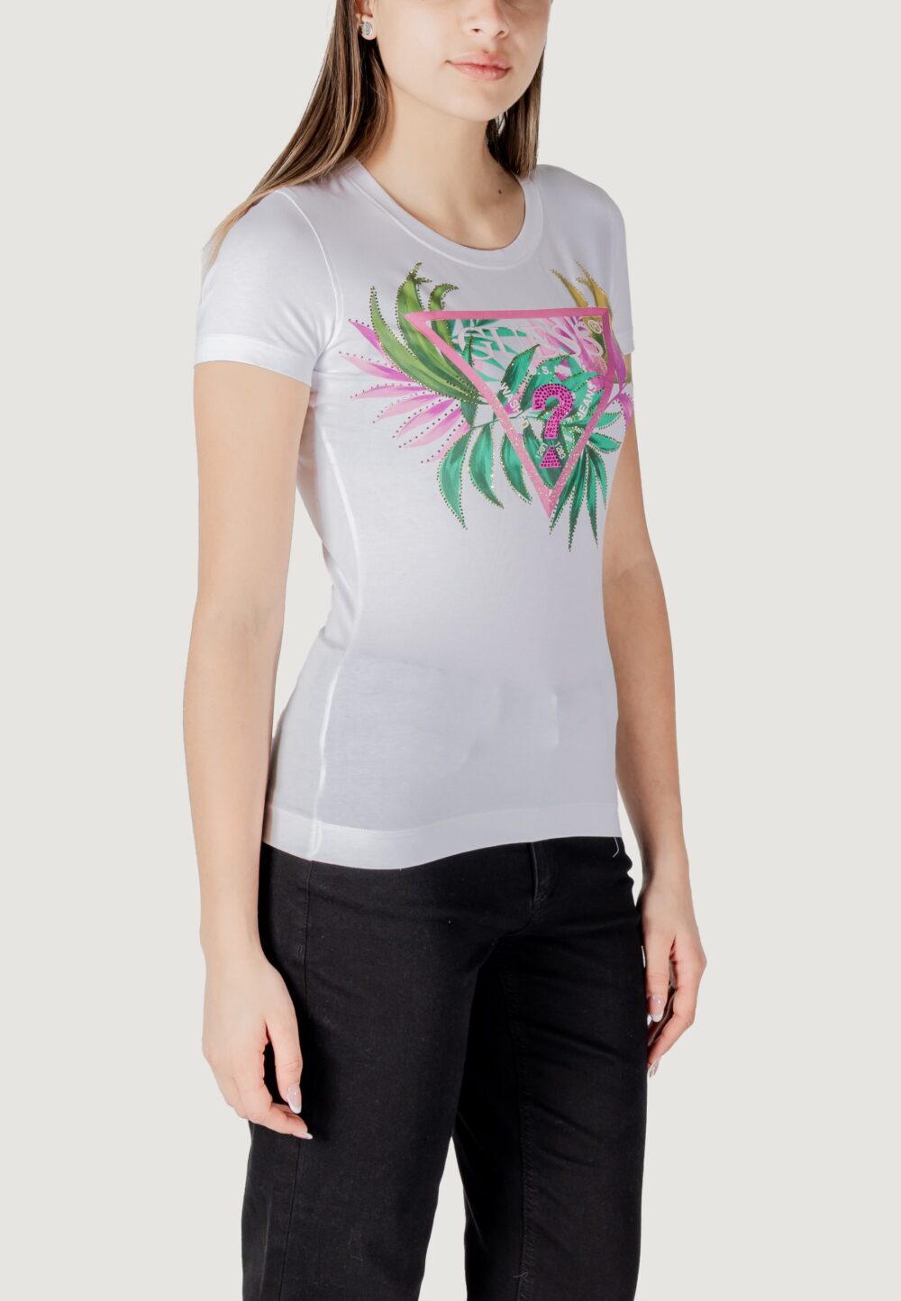 T-shirt Guess cn ss leaf triangle Bianco - Foto 3