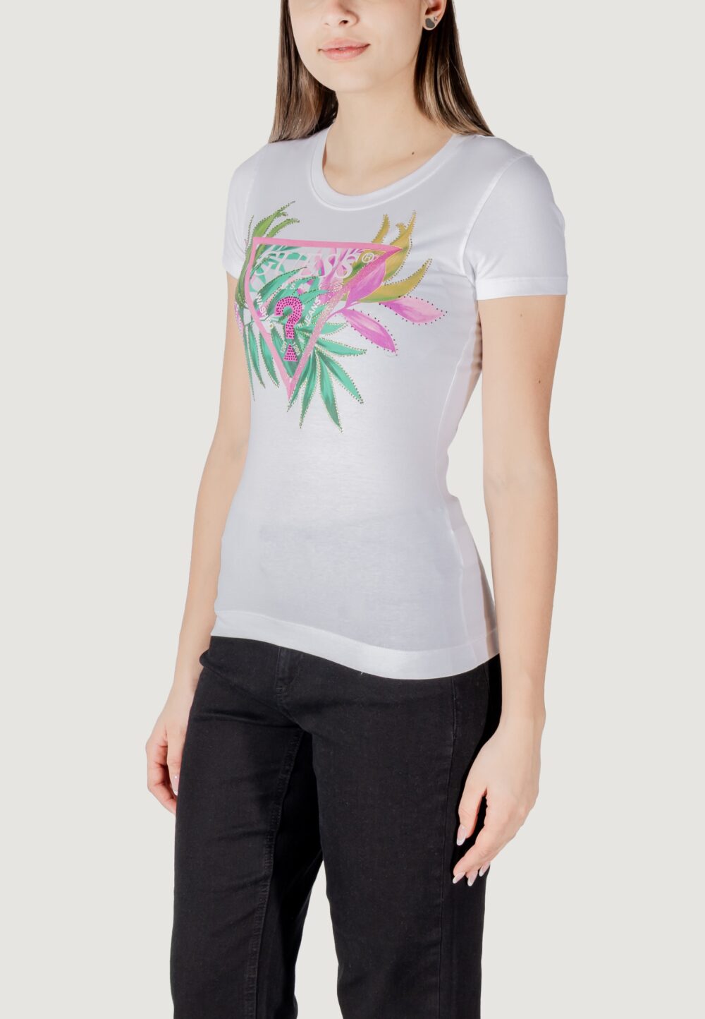T-shirt Guess cn ss leaf triangle Bianco - Foto 4