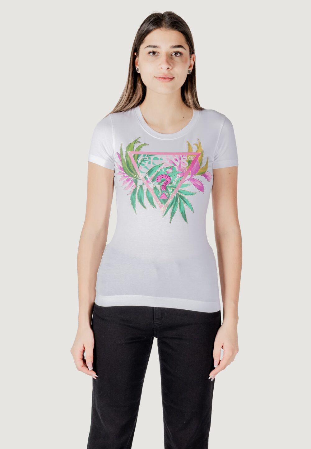 T-shirt Guess cn ss leaf triangle Bianco - Foto 6