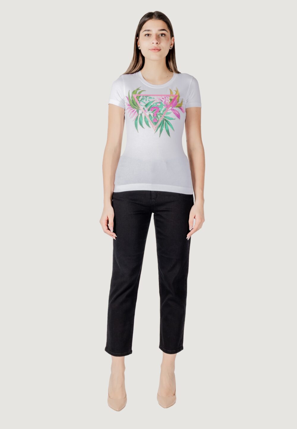 T-shirt Guess cn ss leaf triangle Bianco - Foto 7