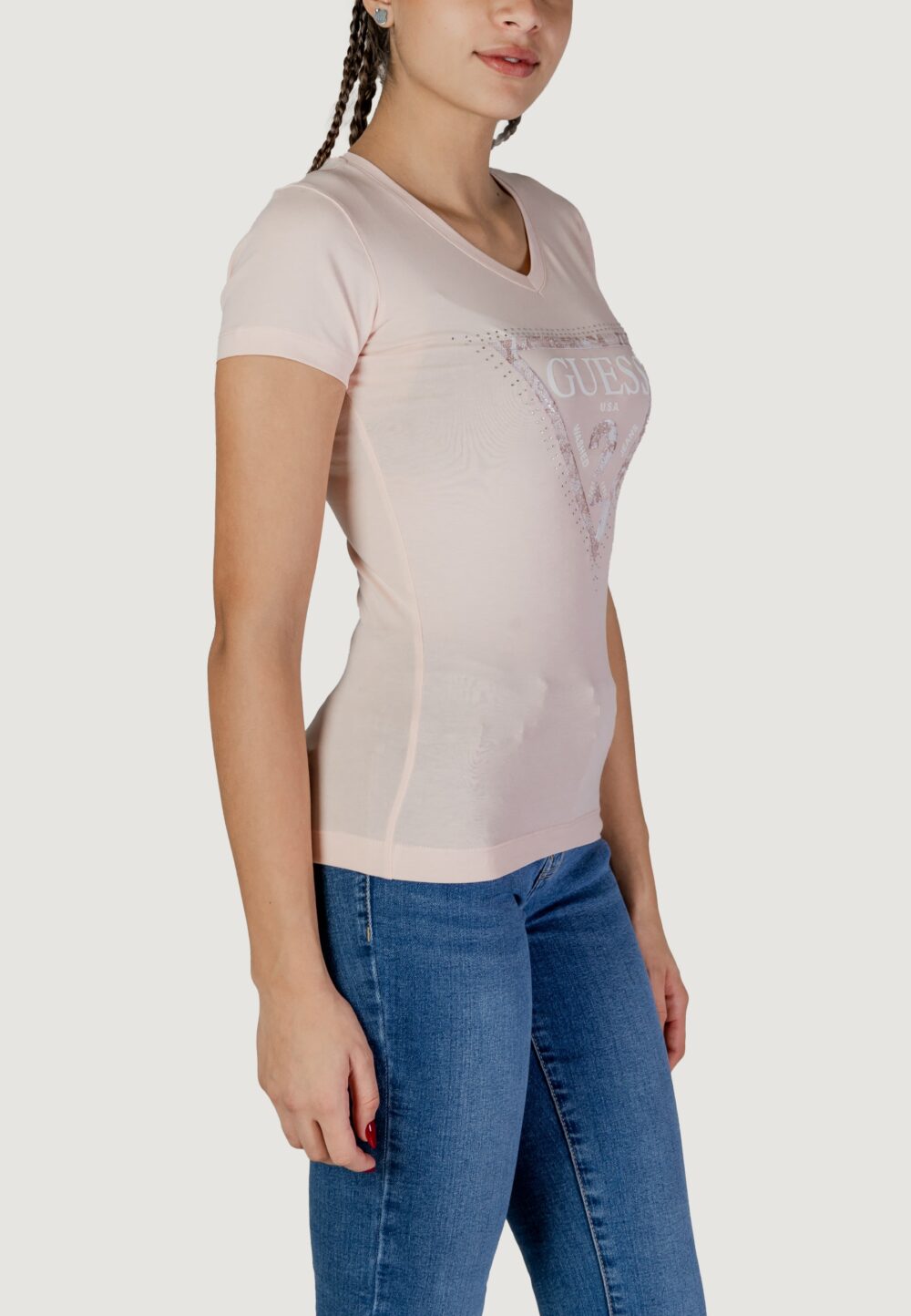T-shirt Guess ss vn python triangle Rosa - Foto 3