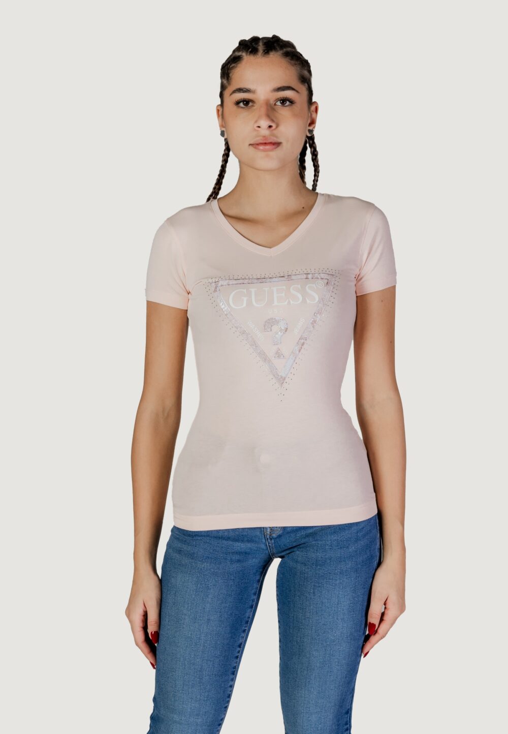 T-shirt Guess ss vn python triangle Rosa - Foto 6