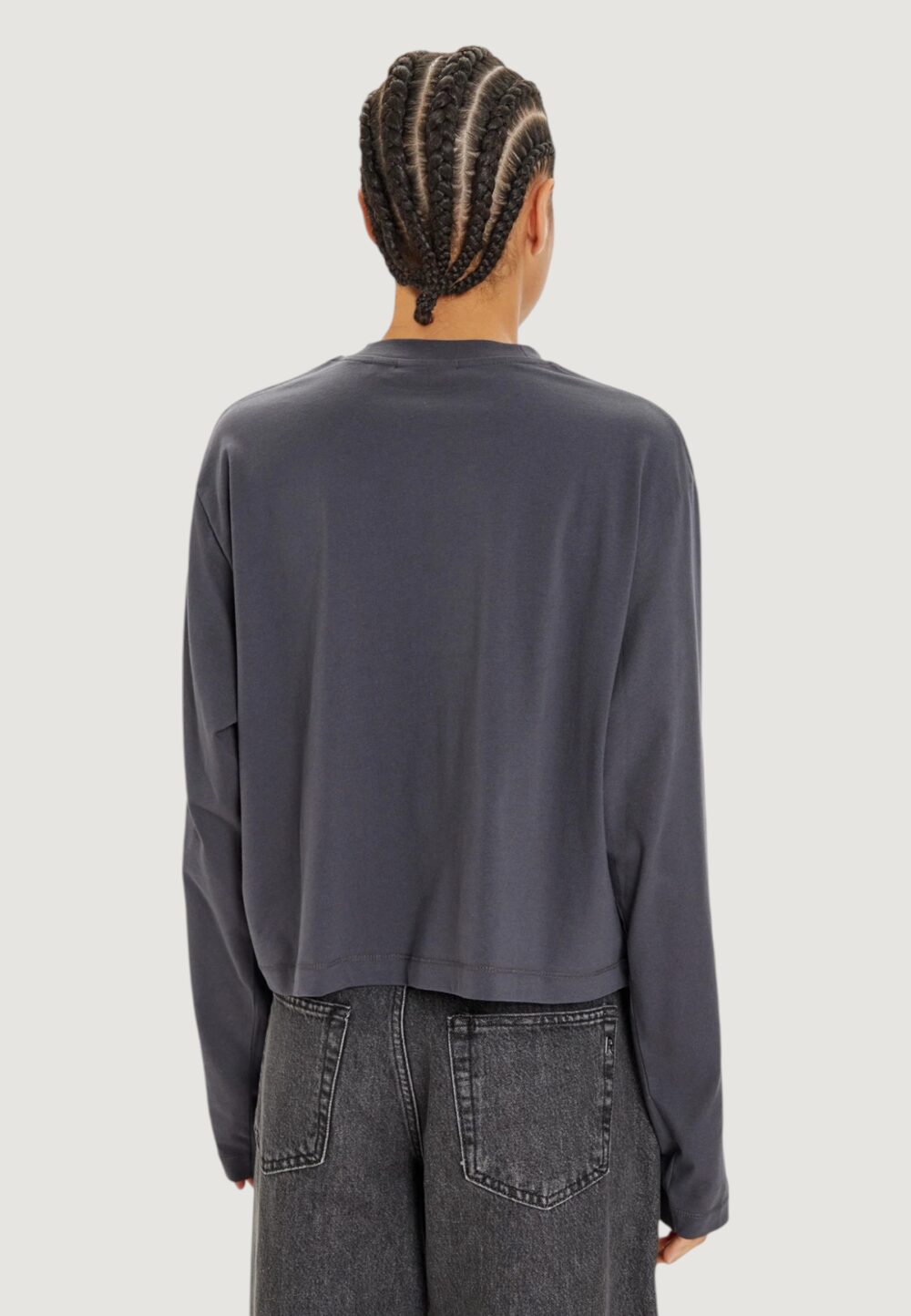 T-shirt manica lunga Calvin Klein Jeans monologo loose ls te Grigio Scuro - Foto 4