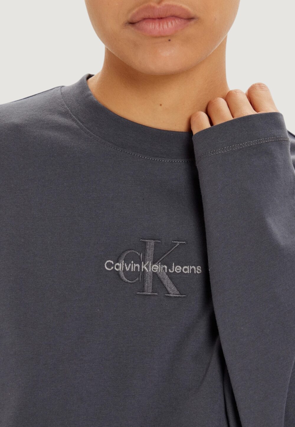 T-shirt manica lunga Calvin Klein Jeans monologo loose ls te Grigio Scuro - Foto 2