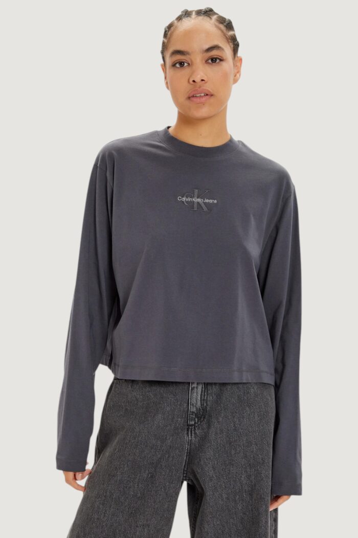 T-shirt manica lunga Calvin Klein Jeans monologo loose ls te Grigio Scuro