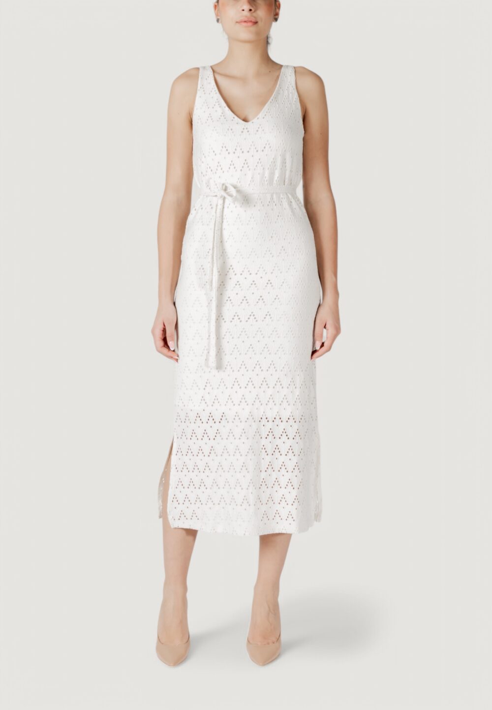Vestito midi Vila Clothes viamalina v-neck s/l midi/pb Beige chiaro - Foto 1