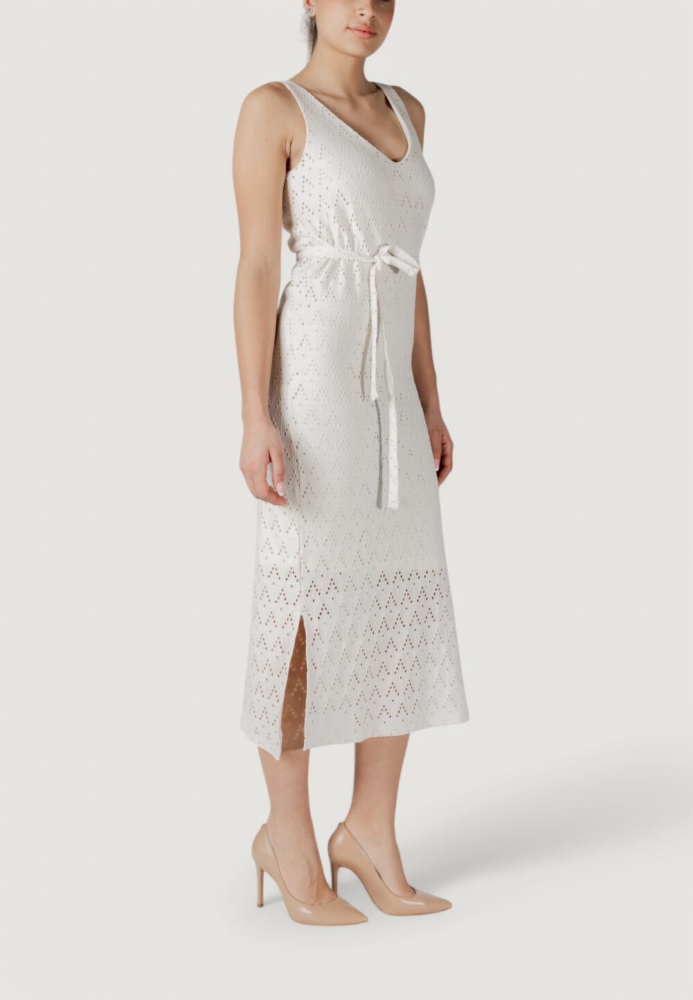 Vestito midi Vila Clothes viamalina v-neck s/l midi/pb Beige chiaro - Foto 3