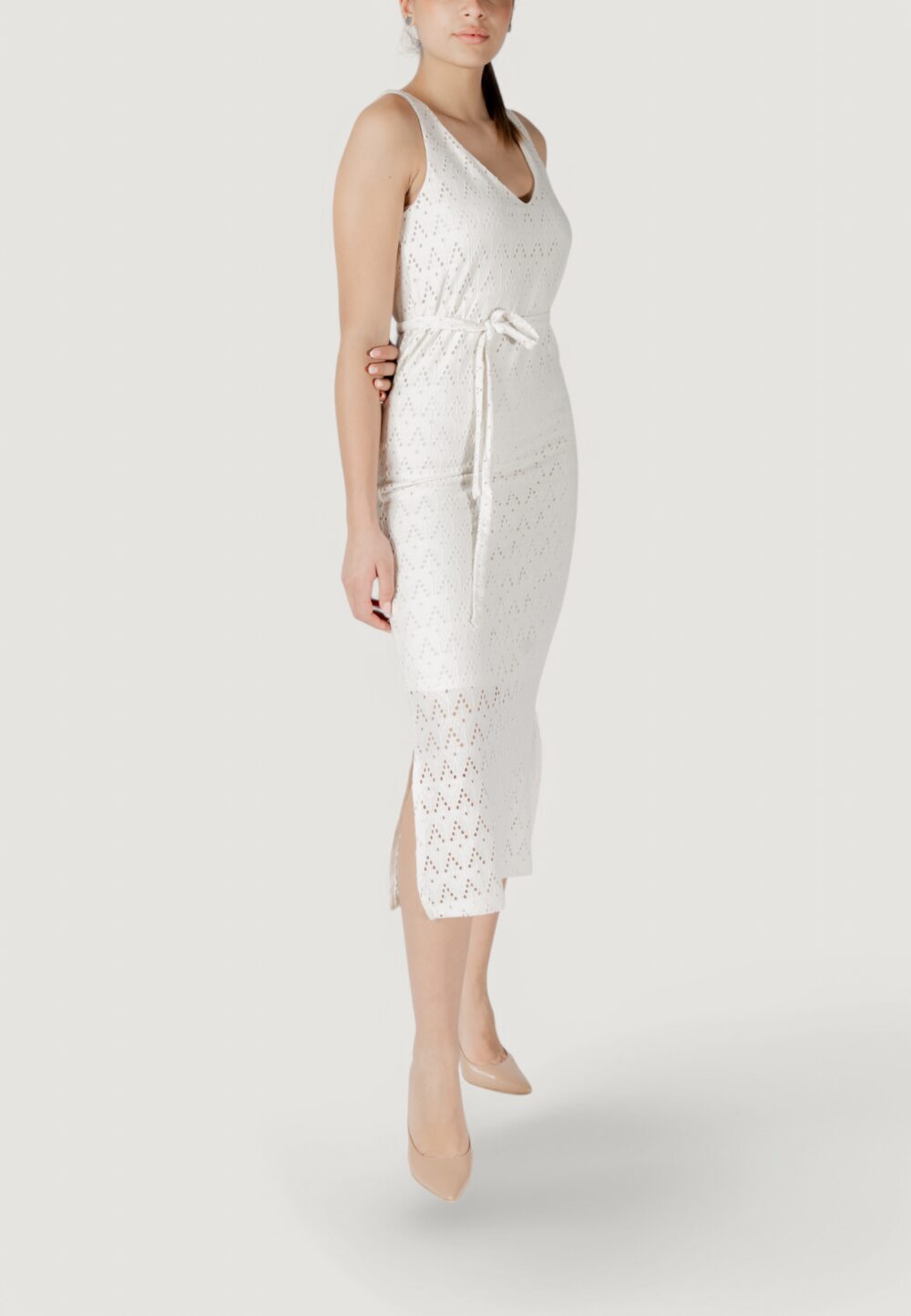 Vestito midi Vila Clothes viamalina v-neck s/l midi/pb Beige chiaro - Foto 5
