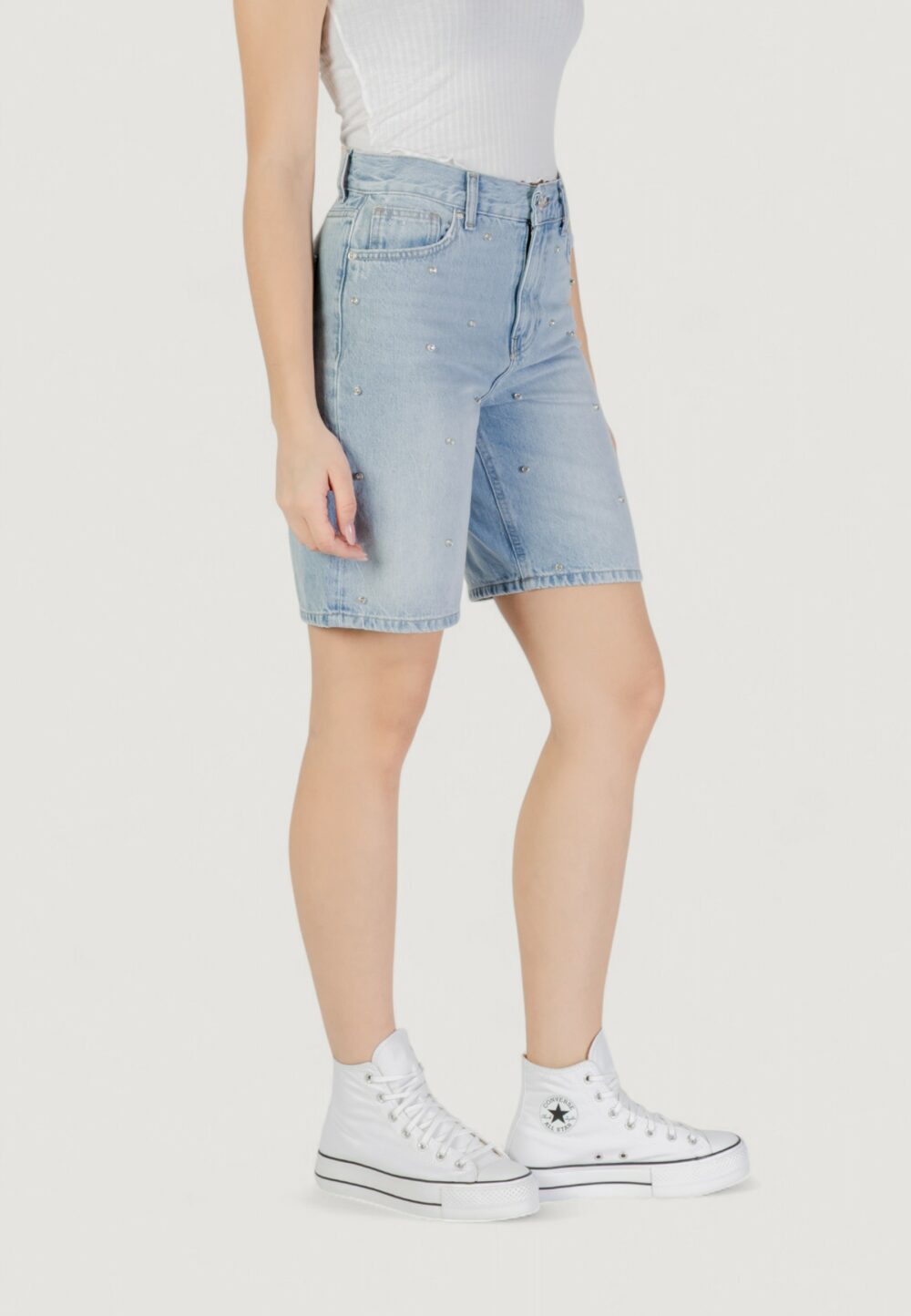 Bermuda Only onlhope hw rhs loose long dnm azg Denim chiaro - Foto 3