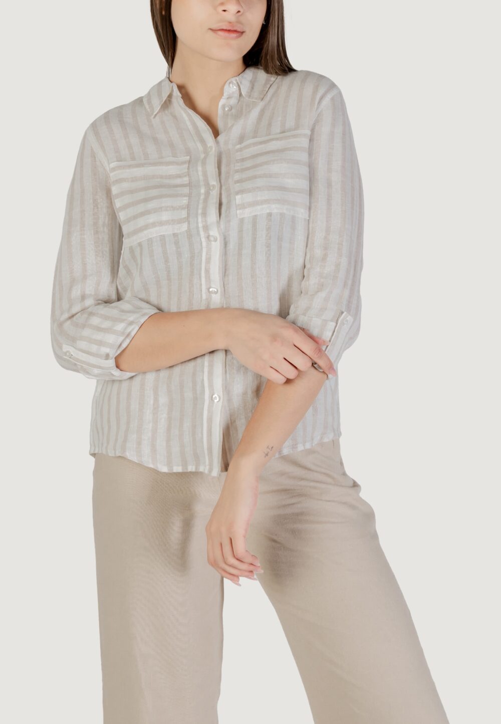Camicia manica corta Street One striped shirtcollar Beige chiaro - Foto 1