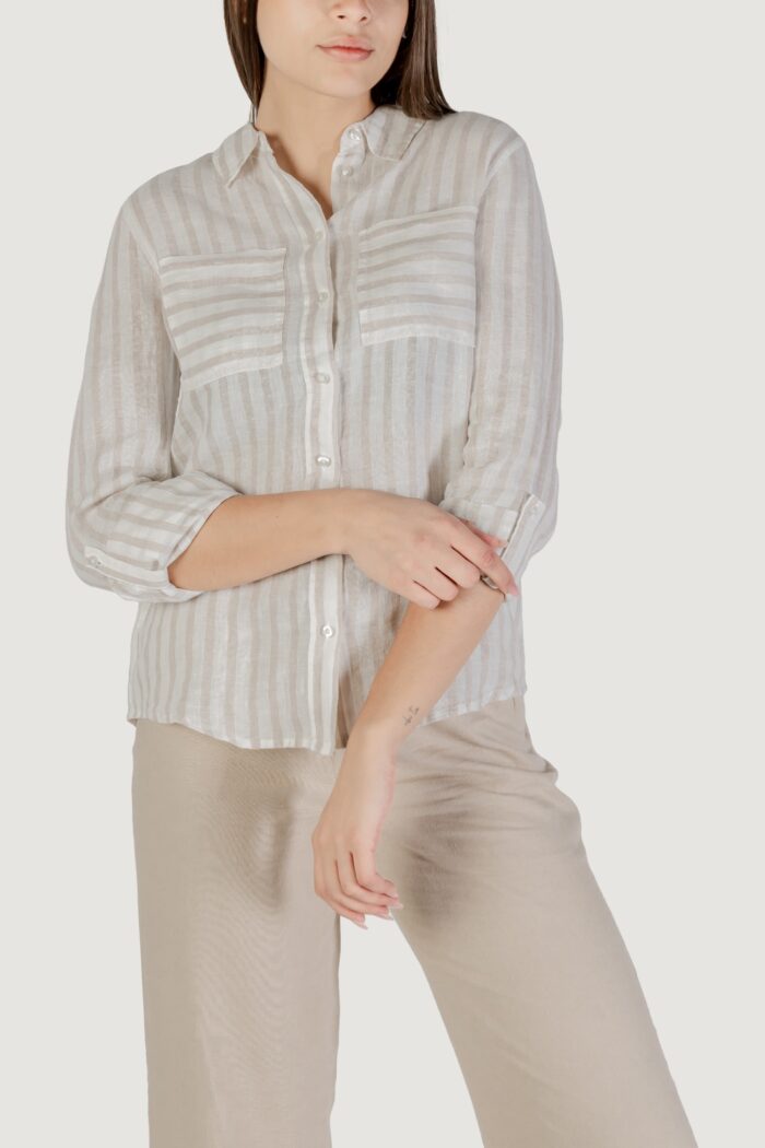 Camicia manica corta Street One striped shirtcollar Beige chiaro