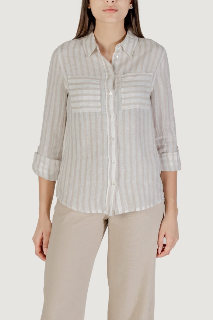 Camicia manica corta Street One striped shirtcollar Beige chiaro