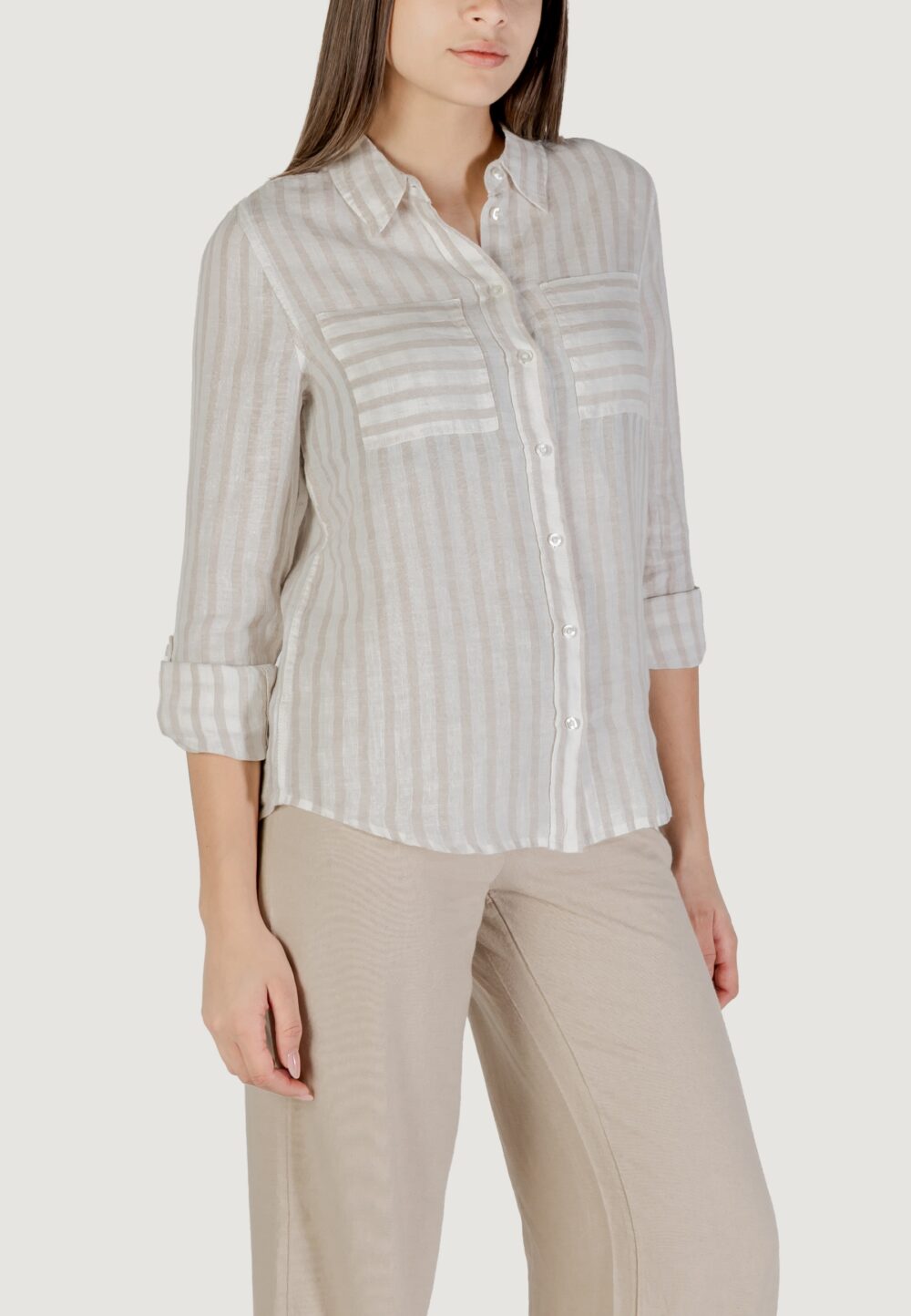 Camicia manica corta Street One striped shirtcollar Beige chiaro - Foto 3