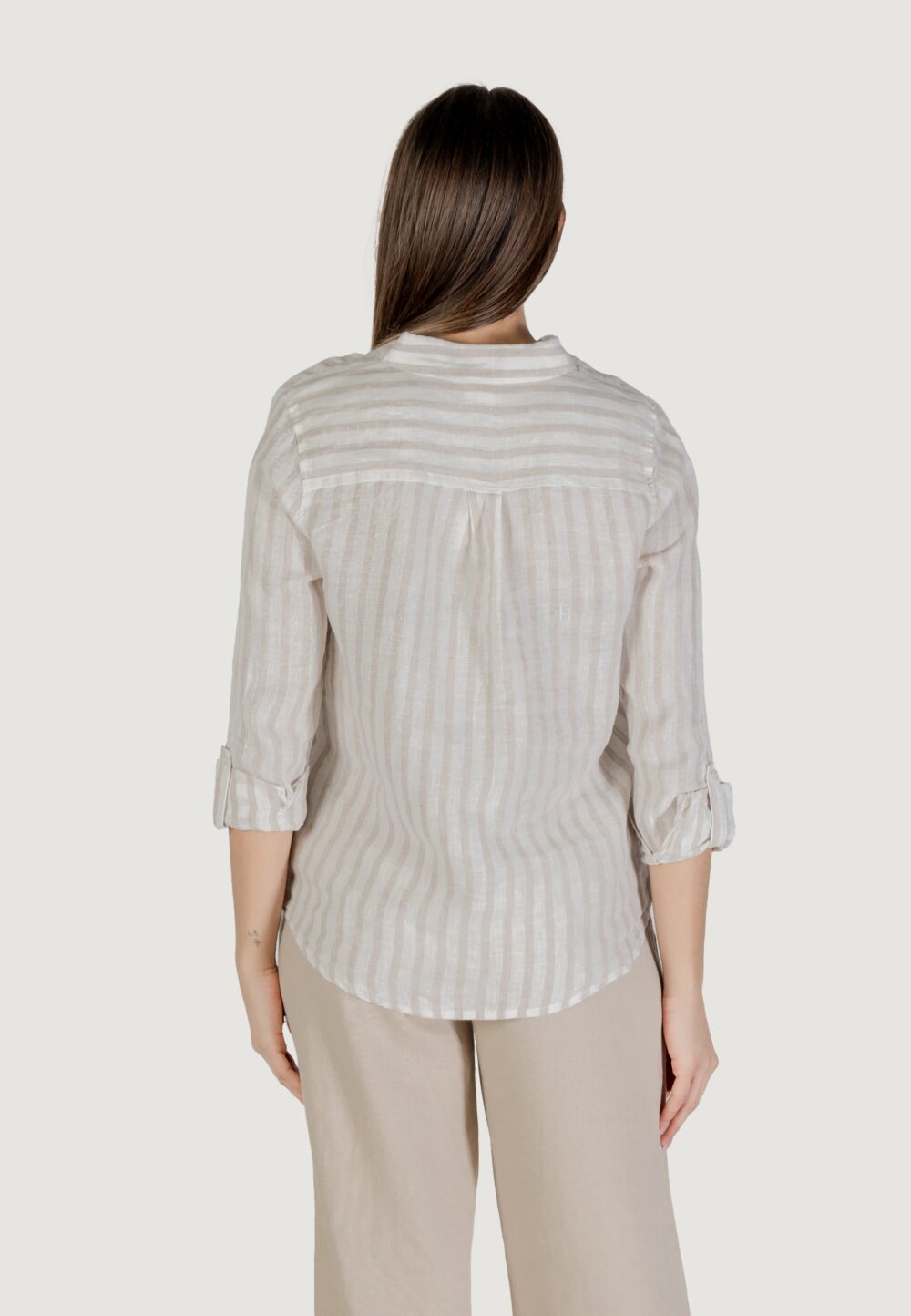 Camicia manica corta Street One striped shirtcollar Beige chiaro - Foto 4