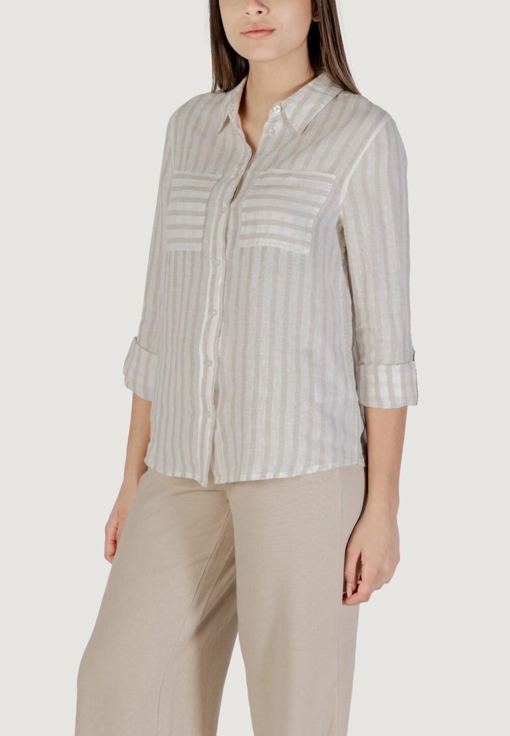 Camicia manica corta Street One striped shirtcollar Beige chiaro - Foto 5