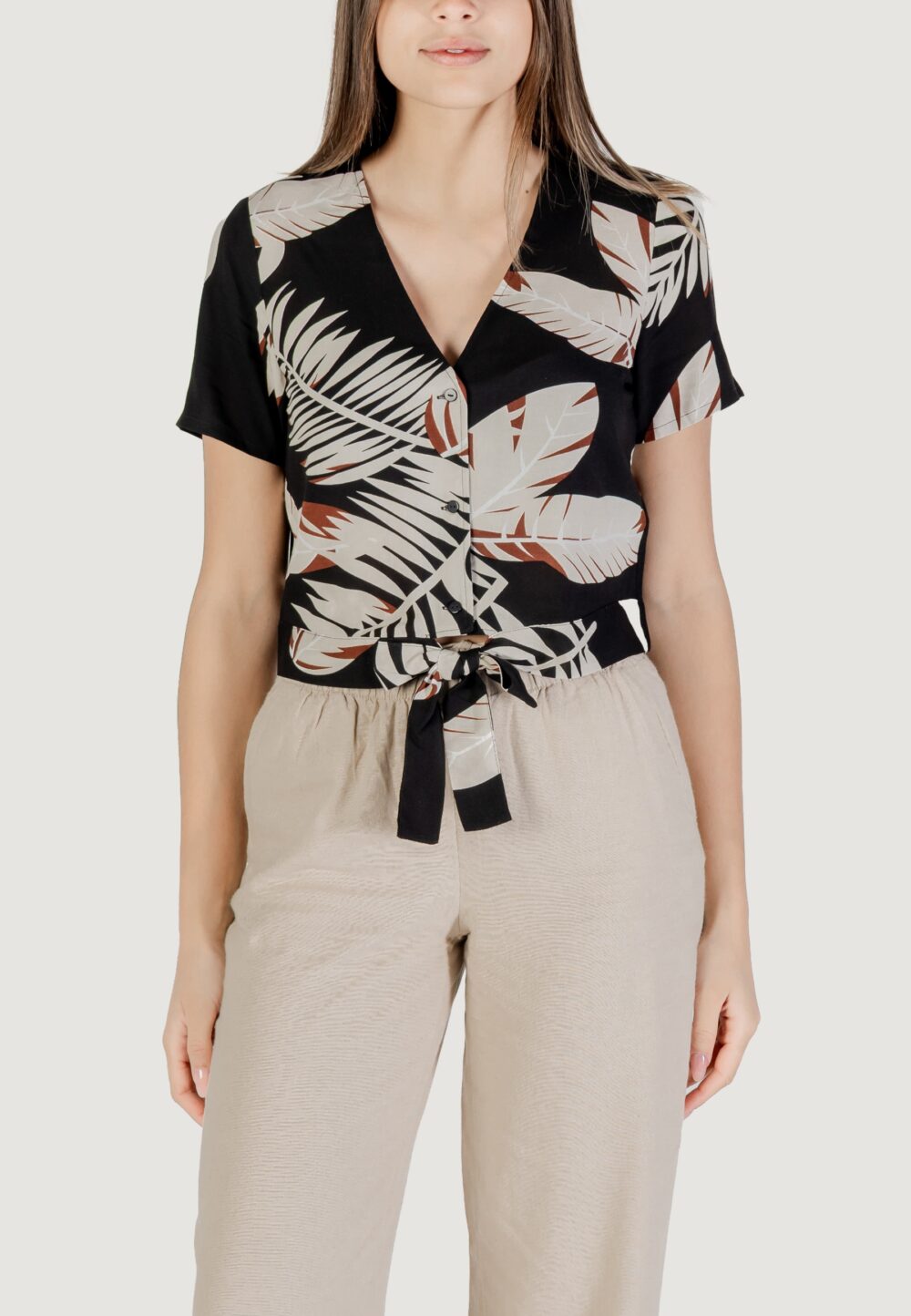 T-shirt Vero Moda vmeasy joy s/s tie wvn ga Beige - Foto 3