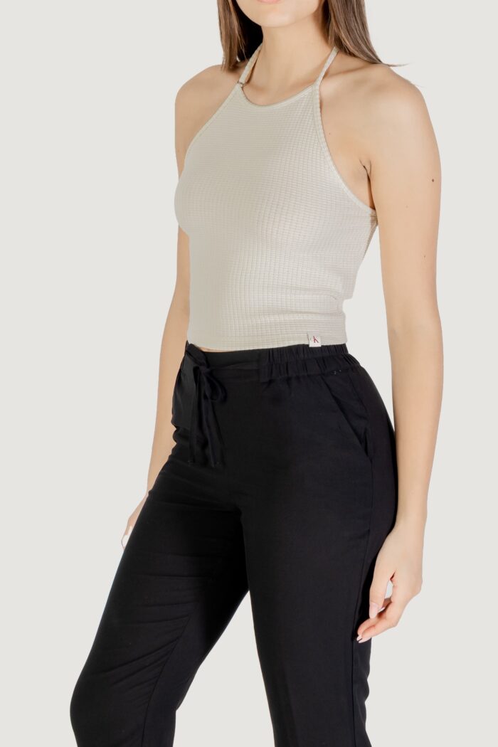 Canotta Calvin Klein Jeans waffle texture halterneck top Beige