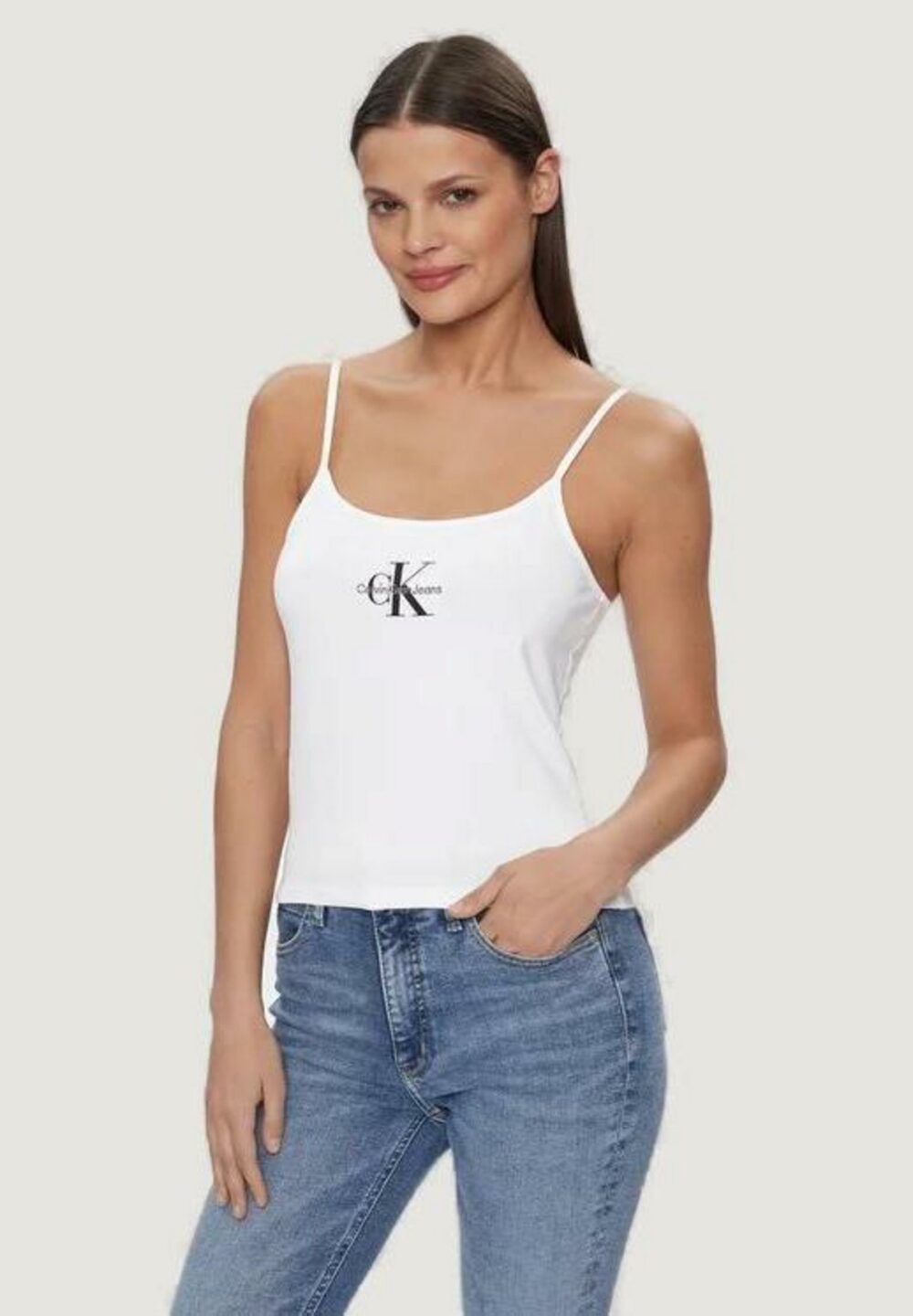 Canotta Calvin Klein Jeans monologo strappy tan Bianco - Foto 1