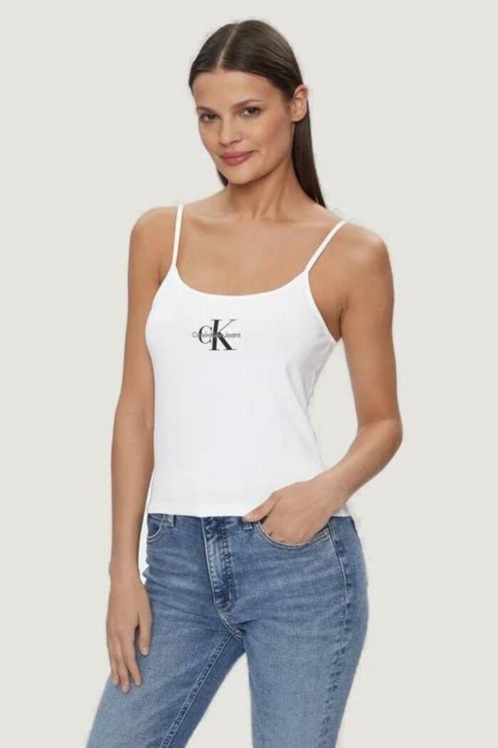 Canotta Calvin Klein Jeans monologo strappy tan Bianco