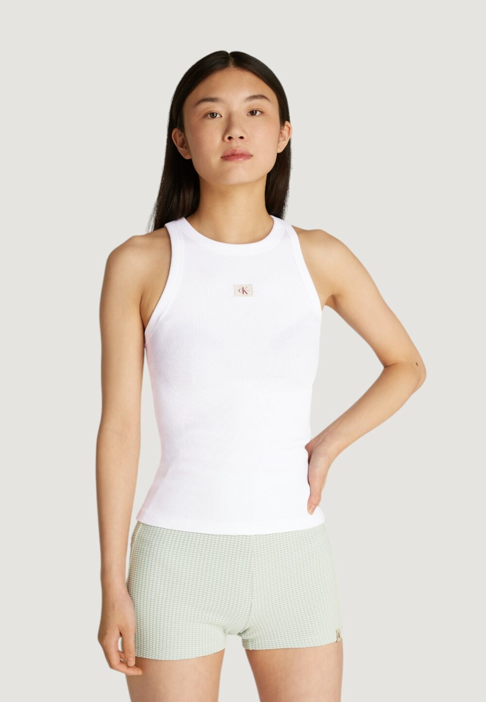 Canotta Calvin Klein Jeans woven label rib Bianco - Foto 1