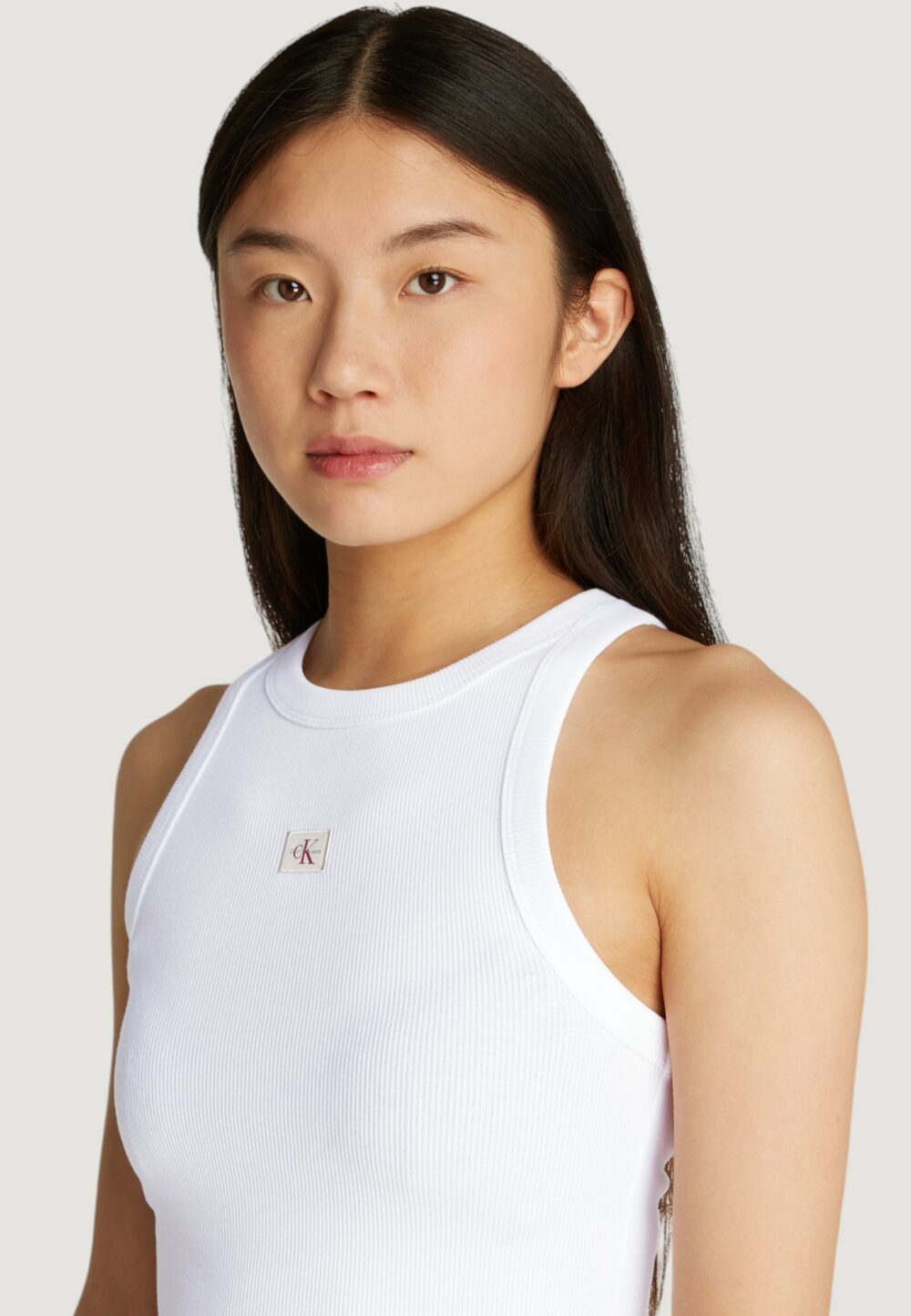 Canotta Calvin Klein Jeans woven label rib Bianco - Foto 4