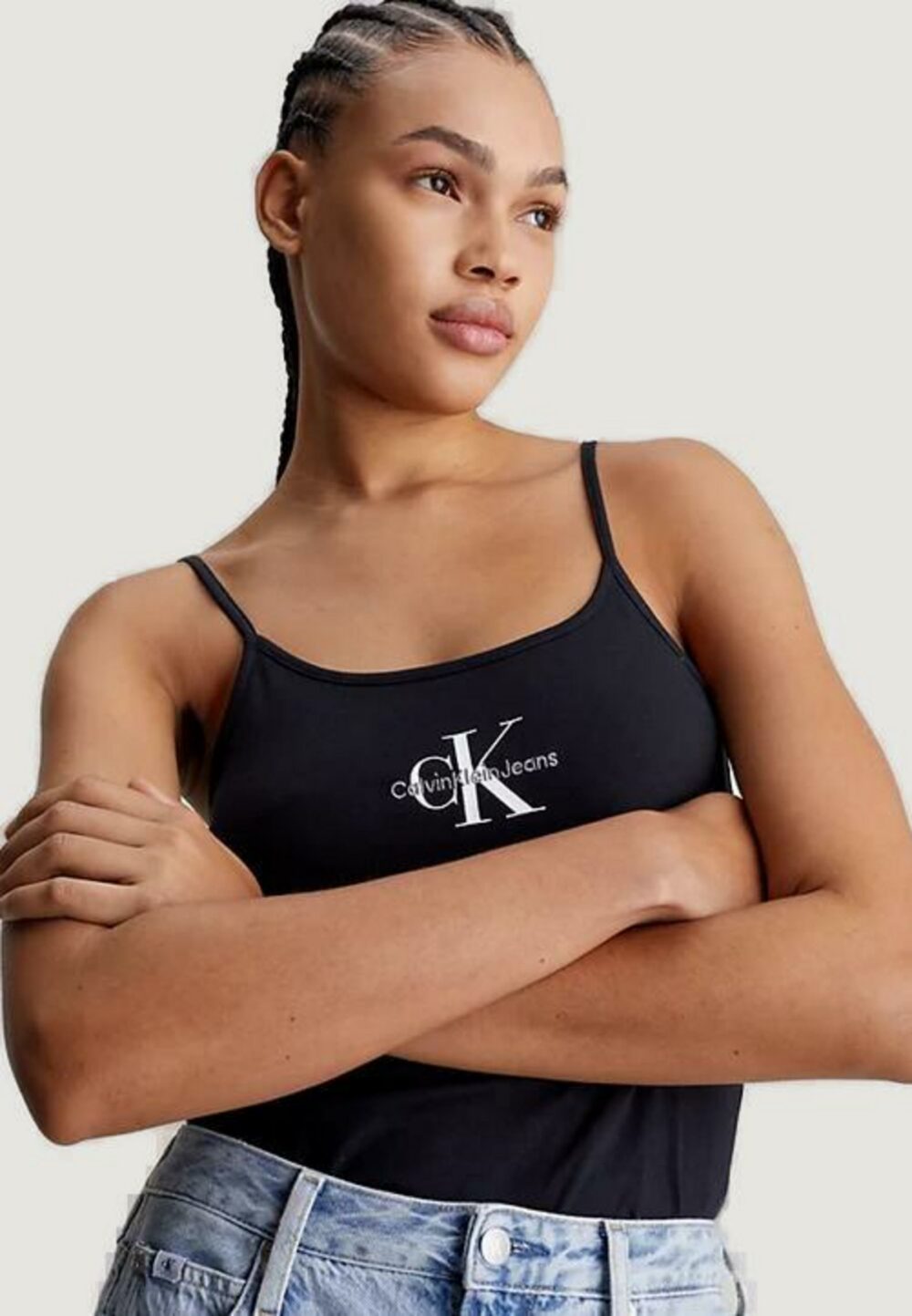 Canotta Calvin Klein Jeans monologo strappy tan Nero - Foto 2