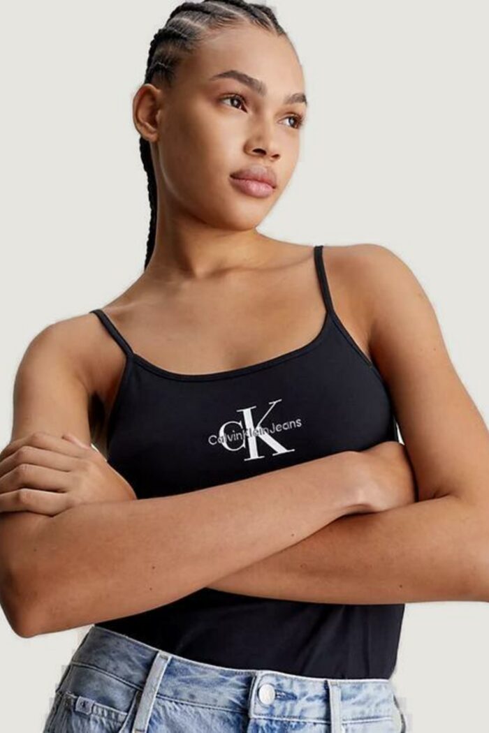 Canotta Calvin Klein Jeans monologo strappy tan Nero